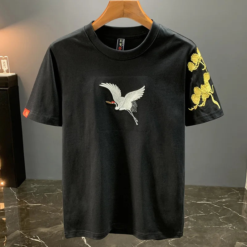 Chinese ethnic style embroidered printed short sleeved T-shirt for men's summer fashion, casual, versatile and trendy top Chinese ethnic style embroidered printed short sleeved T-shirt for men's summer fashion, casual, versatile and trendy top
